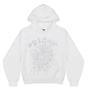 Sp5der OG Rhinestone Logo White Hoodie